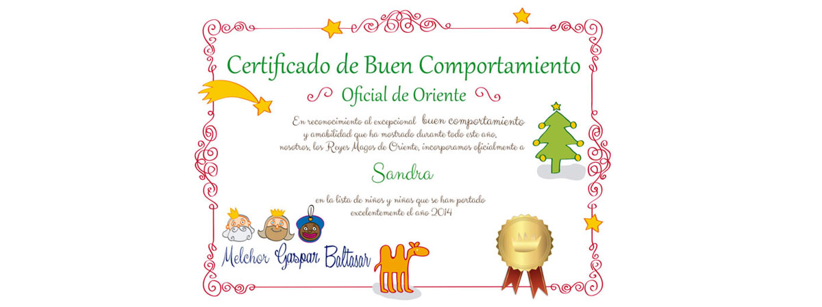 Certificado Buen Comportamiento Reyes Magos - Navidad a la 