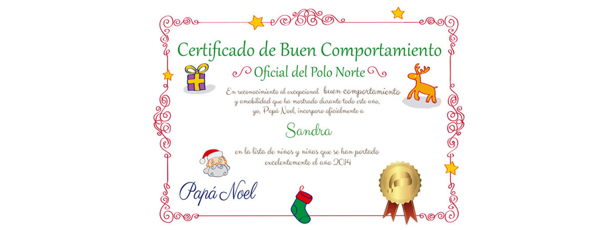 Certificado Buen Comportamiento Papá Noel - Navidad a la Carta